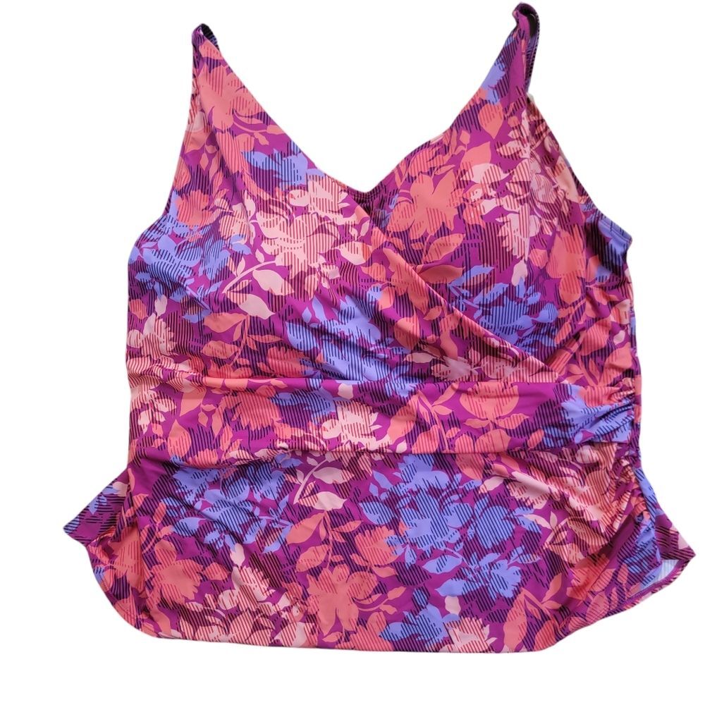 Denim & Co. Beach V-Neck Wrap Tankini Top Size 28W